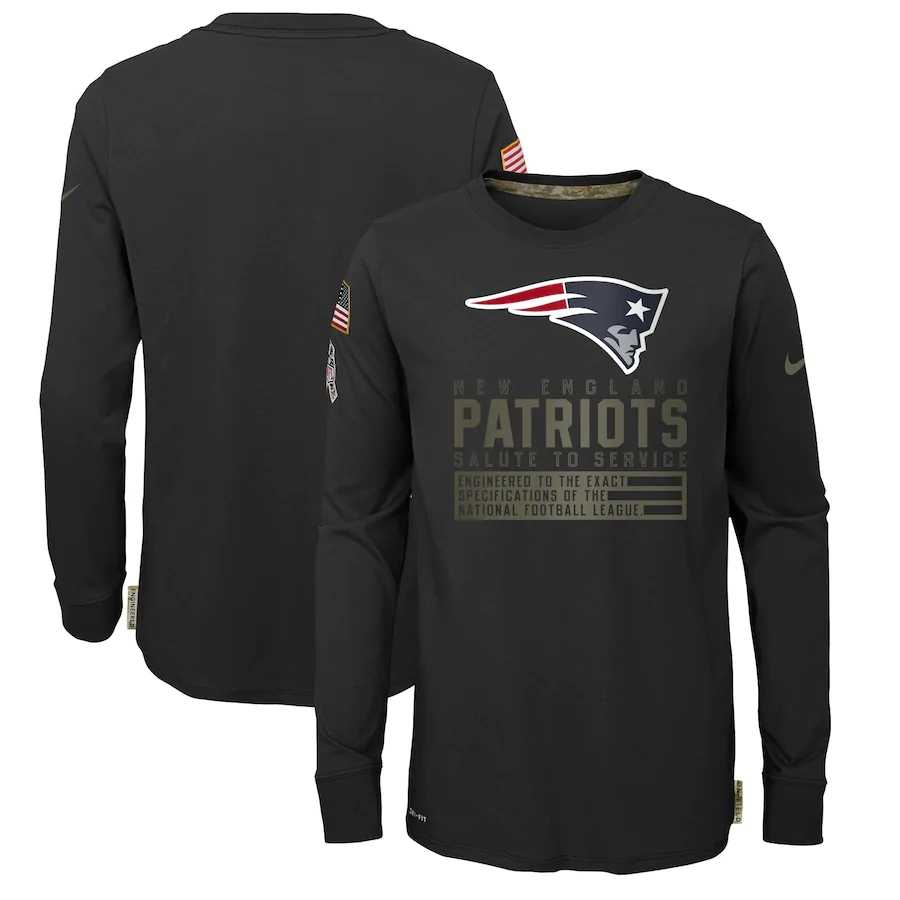 Nike New England Patriots Youth Black Salute to Service Long Sleeve TShirt